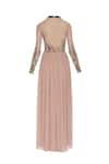 Shop_Huemn_Pink Silk Embroidered Beads Notched Net Bodice And Pleated Skirt Gown  _Online_at_Aza_Fashions