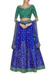 Buy_Vandana Sethi_Blue Raw Silk Cutdana, Beads Round Zari Embroidered Lehenga Set_at_Aza_Fashions