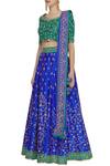 Vandana Sethi_Blue Raw Silk Cutdana, Beads Round Zari Embroidered Lehenga Set_Online_at_Aza_Fashions