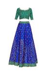 Buy_Vandana Sethi_Blue Raw Silk Cutdana, Beads Round Zari Embroidered Lehenga Set_Online_at_Aza_Fashions