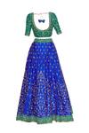 Shop_Vandana Sethi_Blue Raw Silk Cutdana, Beads Round Zari Embroidered Lehenga Set_Online_at_Aza_Fashions