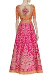 Shop_Vandana Sethi_Orange Raw Silk Print Beads Round Zari Embroidered Lehenga Set _at_Aza_Fashions