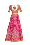 Shop_Vandana Sethi_Orange Raw Silk Print Beads Round Zari Embroidered Lehenga Set _Online_at_Aza_Fashions