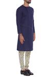 Dev R Nil_Blue Linen Classic Kurta_Online_at_Aza_Fashions