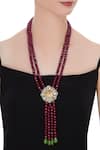 Shop_Posh By Rathore_Maroon Beads Layered Long Necklace _at_Aza_Fashions