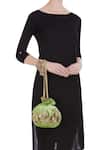 Shop_The Pink Potli_Lime Sequins, Tassels Velvet And Cut Dana Embroidered Potli _at_Aza_Fashions