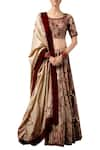 Buy_SHASHA GABA_Beige Tussar Silk Embroidered Cubes Round Velvet Bridal Lehenga Set  _at_Aza_Fashions