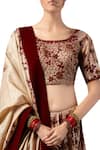 SHASHA GABA_Beige Tussar Silk Embroidered Cubes Round Velvet Bridal Lehenga Set  _Online_at_Aza_Fashions