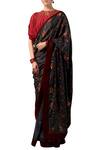 Buy_SHASHA GABA_Grey Tussar Silk Flower Motif Embroidered Saree With Pleated Pattern Blouse_at_Aza_Fashions