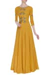 Buy_Desert Shine by Sulochana Jangir_Yellow Denim Linen Embroidered Beads Square Neck Sequin Maxi Dress  _at_Aza_Fashions