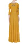 Shop_Desert Shine by Sulochana Jangir_Yellow Denim Linen Embroidered Beads Square Neck Sequin Maxi Dress  _at_Aza_Fashions