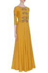 Desert Shine by Sulochana Jangir_Yellow Denim Linen Embroidered Beads Square Neck Sequin Maxi Dress  _Online_at_Aza_Fashions