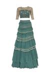 Buy_Ohaila Khan_Green Georgette Embroidered Beads Round Ruffled Zardozi Lehenga Set_Online_at_Aza_Fashions