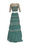 Shop_Ohaila Khan_Green Georgette Embroidered Beads Round Ruffled Zardozi Lehenga Set_Online_at_Aza_Fashions