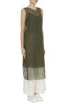 Urvashi Kaur_Olive Green Kota Doria Round Neck Cotton Shibori Dyed Tunic With Inner _Online_at_Aza_Fashions