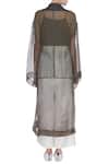 Shop_Urvashi Kaur_Brown Kota Doria Embroidery Shawl Neck Shibori Dyed Sheer Jacket _at_Aza_Fashions
