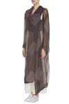 Buy_Urvashi Kaur_Brown Kota Doria Embroidery Shawl Neck Shibori Dyed Sheer Jacket _Online_at_Aza_Fashions