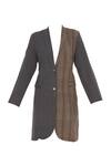 Buy_Urvashi Kaur_Gray Cotton, Kota Doria Shawl Neck Two-tone Striped High-low Blazer _Online_at_Aza_Fashions