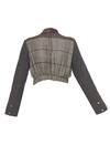 Shop_Urvashi Kaur_Gray Cotton, Kota Doria Shawl Neck Two-tone Striped High-low Blazer _Online_at_Aza_Fashions