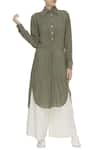 Buy_Urvashi Kaur_Green Cotton Embellished Beads Round Striped Collared Tunic  _at_Aza_Fashions