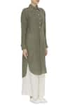 Urvashi Kaur_Green Cotton Embellished Beads Round Striped Collared Tunic  _Online_at_Aza_Fashions