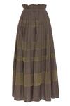 Shop_Urvashi Kaur_Brown Cotton, Kota Doria Zari Silk And Pleated Maxi Skirt _at_Aza_Fashions