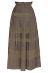 Urvashi Kaur_Brown Cotton, Kota Doria Zari Silk And Pleated Maxi Skirt _Online_at_Aza_Fashions