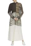 Buy_Urvashi Kaur_Gray Kota Doria Mandarin Collar Shibori Pattern Oversized Shirt _at_Aza_Fashions