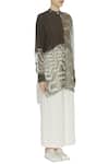 Urvashi Kaur_Gray Kota Doria Mandarin Collar Shibori Pattern Oversized Shirt _Online_at_Aza_Fashions