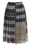 Shop_Urvashi Kaur_Gray Kota Doria Silk Dual Toned Check Pattern Midi Skirt _at_Aza_Fashions