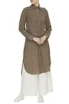 Buy_Urvashi Kaur_Brown Cotton Embroidered Beads Round Tunic With Button Placket  _at_Aza_Fashions