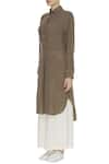 Urvashi Kaur_Brown Cotton Embroidered Beads Round Tunic With Button Placket  _Online_at_Aza_Fashions