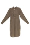 Buy_Urvashi Kaur_Brown Cotton Embroidered Beads Round Tunic With Button Placket  _Online_at_Aza_Fashions