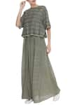 Buy_Urvashi Kaur_Green Cotton Embroidered Beads Round Gathered Waist Maxi Skirt  _at_Aza_Fashions