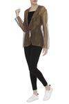 Buy_Urvashi Kaur_Brown Kota Doria Zari Open Neck Silk Sheer Embroidered Jacket _at_Aza_Fashions