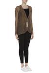 Urvashi Kaur_Brown Kota Doria Zari Open Neck Silk Sheer Embroidered Jacket _Online_at_Aza_Fashions