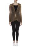 Buy_Urvashi Kaur_Brown Kota Doria Zari Open Neck Silk Sheer Embroidered Jacket _Online_at_Aza_Fashions