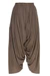 Shop_Urvashi Kaur_Brown Cotton Embellished Beads Round Cowl Draped Striped Pants  _at_Aza_Fashions