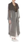 Urvashi Kaur_Grey Kota Silk Embellished Beads Round Oversized Jacket _Online_at_Aza_Fashions