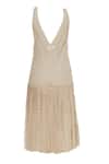 Shop_Urvashi Kaur_Beige V-neck Embellished Pleated Drop Waist Midi Dress _Online_at_Aza_Fashions