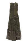 Buy_Urvashi Kaur_Olive Green Kota Doria Embroidery Round Neck Oversized Tiered Gown With Inner _Online_at_Aza_Fashions