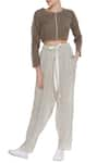 Buy_Urvashi Kaur_Beige Cotton Embroidered Beads Round Checkered Pants  _at_Aza_Fashions