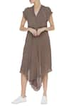 Buy_Urvashi Kaur_Brown Crinkle Cotton Embroidered Beads Round Asymmetric Tunic  _at_Aza_Fashions