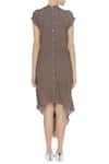 Shop_Urvashi Kaur_Brown Crinkle Cotton Embroidered Beads Round Asymmetric Tunic  _at_Aza_Fashions