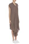 Urvashi Kaur_Brown Crinkle Cotton Embroidered Beads Round Asymmetric Tunic  _Online_at_Aza_Fashions