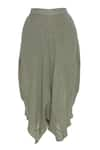 Shop_Urvashi Kaur_Green Crinkle Cotton Embroidered Beads Round Draped Pants  _at_Aza_Fashions