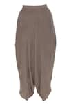 Shop_Urvashi Kaur_Brown Crinkle Cotton Embroidered Beads Round Draped Pants  _at_Aza_Fashions