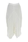 Shop_Urvashi Kaur_White Crinkle Cotton Embroidered Beads Round Draped Cropped Pants  _at_Aza_Fashions