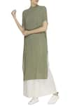 Buy_Urvashi Kaur_Green Crinkle Cotton Embroidered Beads Round High Neck Tunic  _at_Aza_Fashions