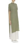 Urvashi Kaur_Green Crinkle Cotton Embroidered Beads Round High Neck Tunic  _Online_at_Aza_Fashions